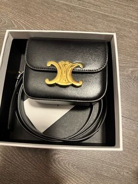 Celine Mini Leather Crossbody in Black with Gold Triomphe Hardware